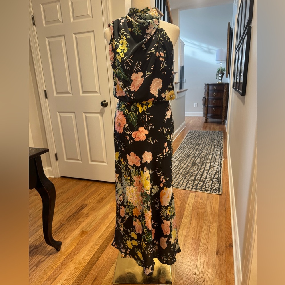 Floral Halter Neck Dress - Black and Multicolor - Picture 9 of 14